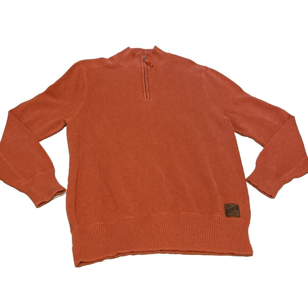 Eddie Bauer Orange 100% Cotton 1/4 Zip Solid Pullover Sweater Men's Size M VTG
